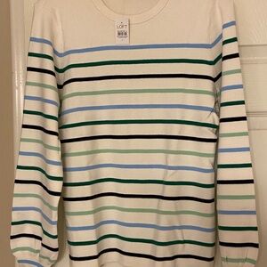 NWT LOFT Striped Crewneck Sweater - Cream, Black, Green, Blue